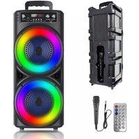 VOGREX 6000W Portable Bluetooth Speaker Sub Woofer Heavy Bass Sound System Party Mic UK in Black
