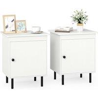 Gymax 2PCS 2-Tier Nightstand Modern Bedside Table With Single Door Cabinet in White | Size: 2 Pack