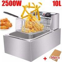 VOGREX 10L Electric Deep Fryer Fat Chip Frying Pan & Basket Stainless Steel in Silver