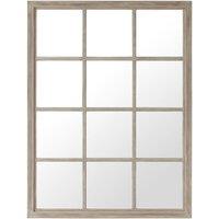 Melody Maison Large Rustic Wooden Window Wall Mirror 120cm X 90cm in Light Brown | Size: 120 cm X 90 cm