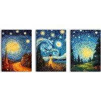 simpa Van Gogh Inspired Starry Night 3 Panel Canvas Wall Art