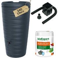 Novecrafto Water Butt Kit with Tap, Rain Diverter & Bio Cleaner - Water Collector Tank for Garden in Dark Grey