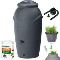 Novecrafto Water Butt Kit with Tap, Rain Diverter & Bio Cleaner - Water Collector Tank for Garden in Grey