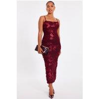 Quiz Women's Wine Petite Floral Applique Midaxi Dress | Size: 16