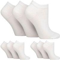 SOCKSHOP Gentle Grip Women's 9 Pairs Diabetic Trainer Socks | Ankle Socks Swollen Feet in White | Size: 4-8