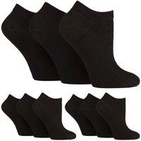 SOCKSHOP Gentle Grip Women's 9 Pairs Diabetic Trainer Socks | Ankle Socks Swollen Feet in Black | Size: 4-8