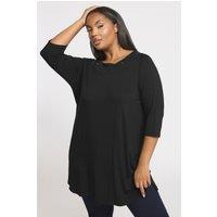 Yours Women's Eyelet Detail 3/4 Sleeve Top in Black | Size: 22-24