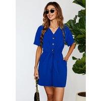 FS Collection Women's Button Down Playsuit in Blue | Size: XS