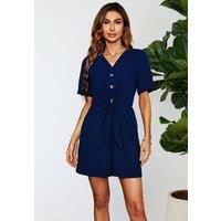 FS Collection Women's Button Down Playsuit in Navy | Size: XS