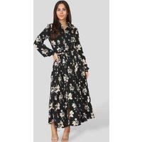 Love Sunshine Women's Floral Print Long Sleeve Midi Shirt Dress in Black | Size: 16
