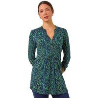 Roman Women's Paisley Print V-Neck Tunic Stretch Top in Green | Size: 10
