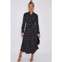 Love Sunshine Women's Black Polka Dot Print Midaxi Shirt Dress | Size: 16