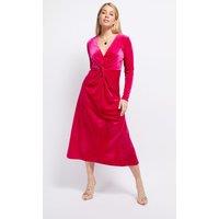 Little Mistress Women's Pink Velvet Knot Detail Midaxi Dress | Size: 14