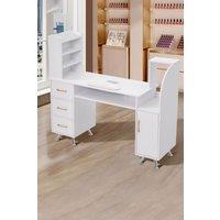 Manicure Table with Dust Collector, Wrist Cushion and Sleek White Design