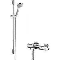 Balterley Wall Mount Thermostatic Bath Shower Mixer Tap Slide Rail Kit Chrome in Silver
