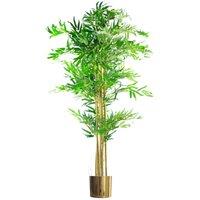 Leaf 150cm (5ft) Natural Look Artificial Bamboo Plants Trees - XL with Gold Metal Planter in Green