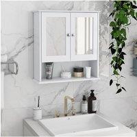 Living and Home Wall Mount Rectangular Mirror Cabinet Bathroom Organizer in White