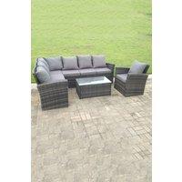 High Back Rattan Corner Sofa Set Oblong Coffee Table Outdoor Furniture With Extra Chair