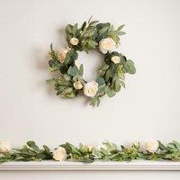 Scottish Everlastings Ltd 40cm Eucalyptus & Rose Wreath in Green