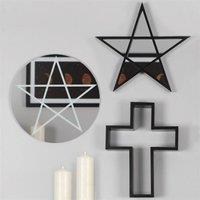 Garden Greatness Black Pentagram Wall Mirror with Shelf in White