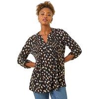 Roman Women's Spot Print V-Neck Stretch Shirt in Black | Size: 12