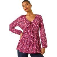 Roman Women's Floral Tie Front Stretch Top in Pink | Size: 12