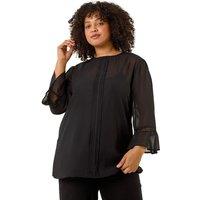 Roman Women's Curve Pintuck Pleat Top in Black | Size: 18