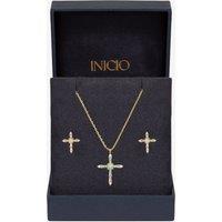 Inicio Women's 14K Gold Plated Cubic Zirconia & Opal Cross Set - Gift Box
