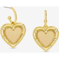 Inicio Women's 14K Gold Plated Textured Heart Charm Hoop Earrings - Gift Pouch