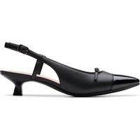 Clarks Women's Scarlyt Rowan Black Leather Heels, Sling Back | Size: 4-Standard Fit