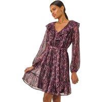 Animal Print Frill V-Neck Dress