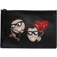 Leather Clutch with Appliqus- Black Clutch Bags