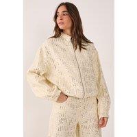 NastyGal Women's Denim Sequin Bomber Jacket in Ecru | Size: 6