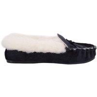 SNUGRUGS Women's Slip On Suede Moccasins with Wool Cuff & Rubber Sole. Made in UK in Navy | Size: 6