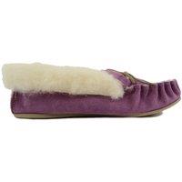 SNUGRUGS Women's Slip On Suede Moccasins with Wool Cuff & Rubber Sole. Made in UK in Purple | Size: 8