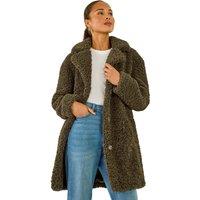 Roman Women's Petite Teddy Longline Coat in Khaki | Size: 18