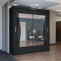 MN Furniture Basel Mirror Sliding Wardrobe - LED Light 203cm x 217cm in Black | Size: 203 cm x 217 cm