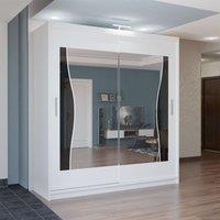 MN Furniture Basel Mirror Sliding Wardrobe - LED Light 203cm x 217cm in White | Size: 203 cm x 217 cm