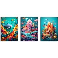 simpa Fantasy SeaWorld 3 Panel Canvas Wall Art