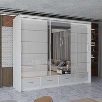 MN Furniture High Gloss Sliding Mirrored Wardrobe with LED Light - 255x220cm in White | Size: 255x220 cm