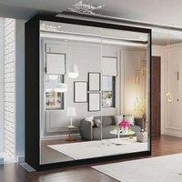 MN Furniture Quru Sliding Wardrobe with Full Mirror, LED Light - 150x217cm in Black | Size: 150x217 cm