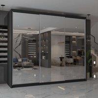 MN Furniture Cuba Sliding Mirror Wardrobe - LED Light 250cm x 217cm in Black | Size: 250 cm x 217 cm