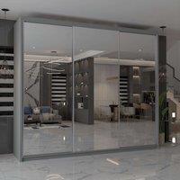 MN Furniture Cuba Sliding Mirror Wardrobe - LED Light 250cm x 217cm in Grey | Size: 250 cm x 217 cm