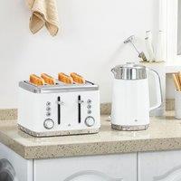 HOMCOM 1.7L 3000W Rapid Boil Kettle & 4 Slice Toaster Set Crumb Tray in White