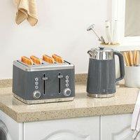 HOMCOM 1.7L 3000W Rapid Boil Kettle & 4 Slice Toaster Set Crumb Tray in Grey