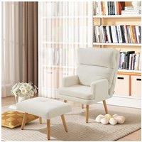 Living and Home Sherpa Lounge Chair with Foot Stool in White