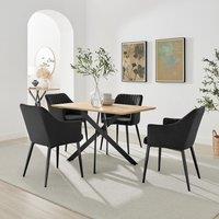 FurnitureboxUK Leonardo Oak Effect Dining Table & 4 Calla Black Velvet Chairs in Brown