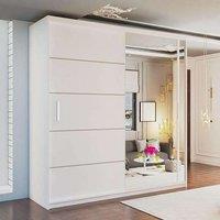 MN Furniture Double Door Sliding Mirror Wardrobe - LED Light 180cm x217cm in White | Size: 180 cm x217 cm