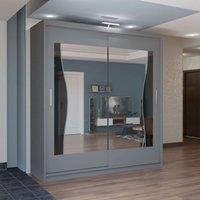 MN Furniture Basel Mirror Sliding Wardrobe - LED Light 150cm x 217cm in Grey | Size: 150 cm x 217 cm