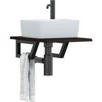 Basin Shelf Wall Mounted Steel and Solid Wood Oak